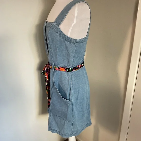 Rails Anita Denim Mini Dress Ocean Wash Button Front Sleeveless Medium - Picture 5 of 6